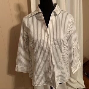 Anne Klein Black and White Striped Button-Down Shirt
